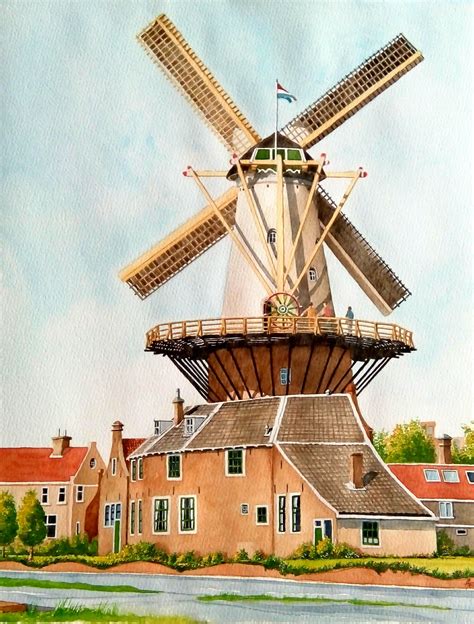 2 Molen De Roos Delft Painting By Ant Nio Teod Sio Delft Aquarel Watercolor Windmolen 2 Molen De Roos Delft Painting By Ant Nio Teod Sio Delft Aquarel Watercolor Windmolen