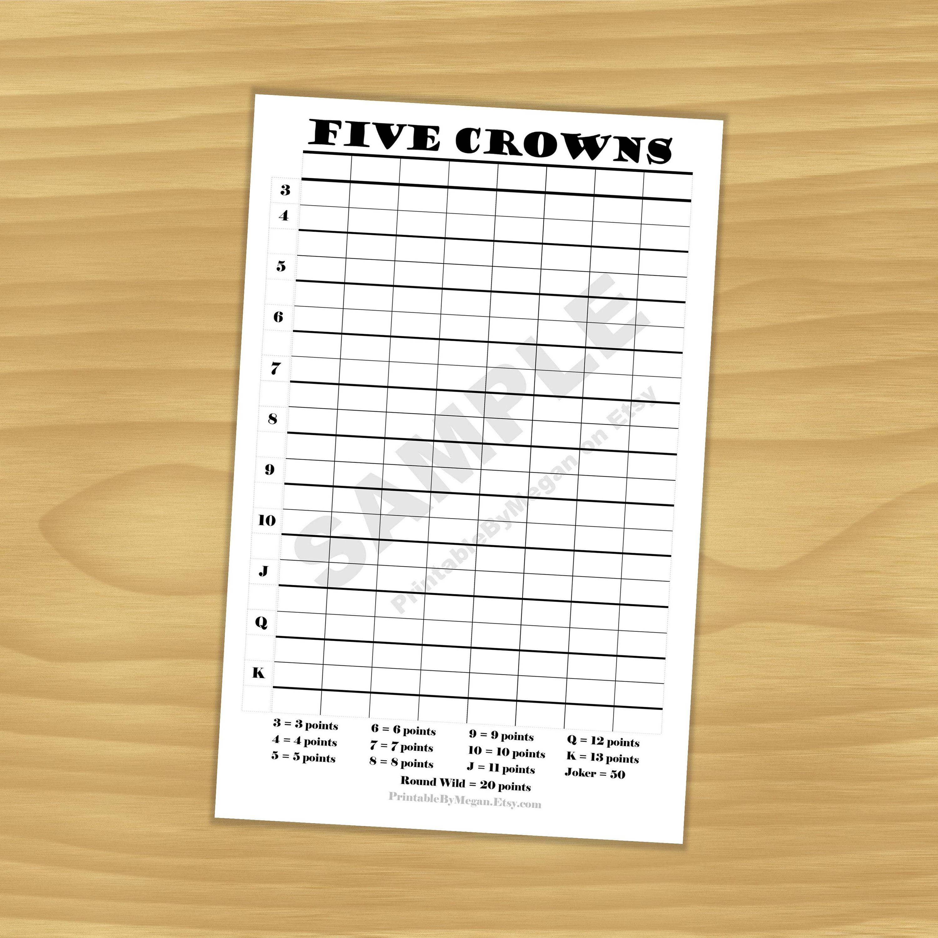 5 Crowns Score Sheet: Printable Tips