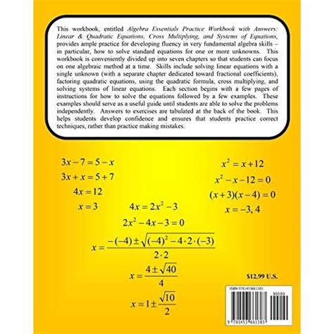 Algebra Essentials Practice Workbook With Answers Linear Quadratic