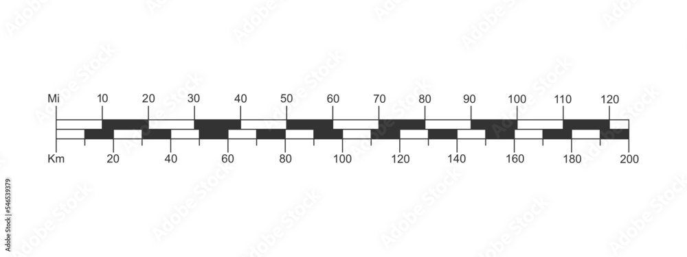 Bar Scale Of Map With Kilometers And Miles Ratio Distance Measurement Bar Scale Of Map With Kilometers And Miles Ratio Distance Measurement