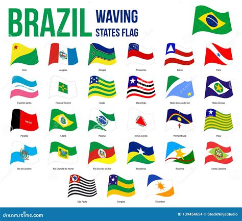 Brazil All States Waving Flags Vector Illustration In Official Colors Brazil All States Waving Flags Vector Illustration In Official Colors