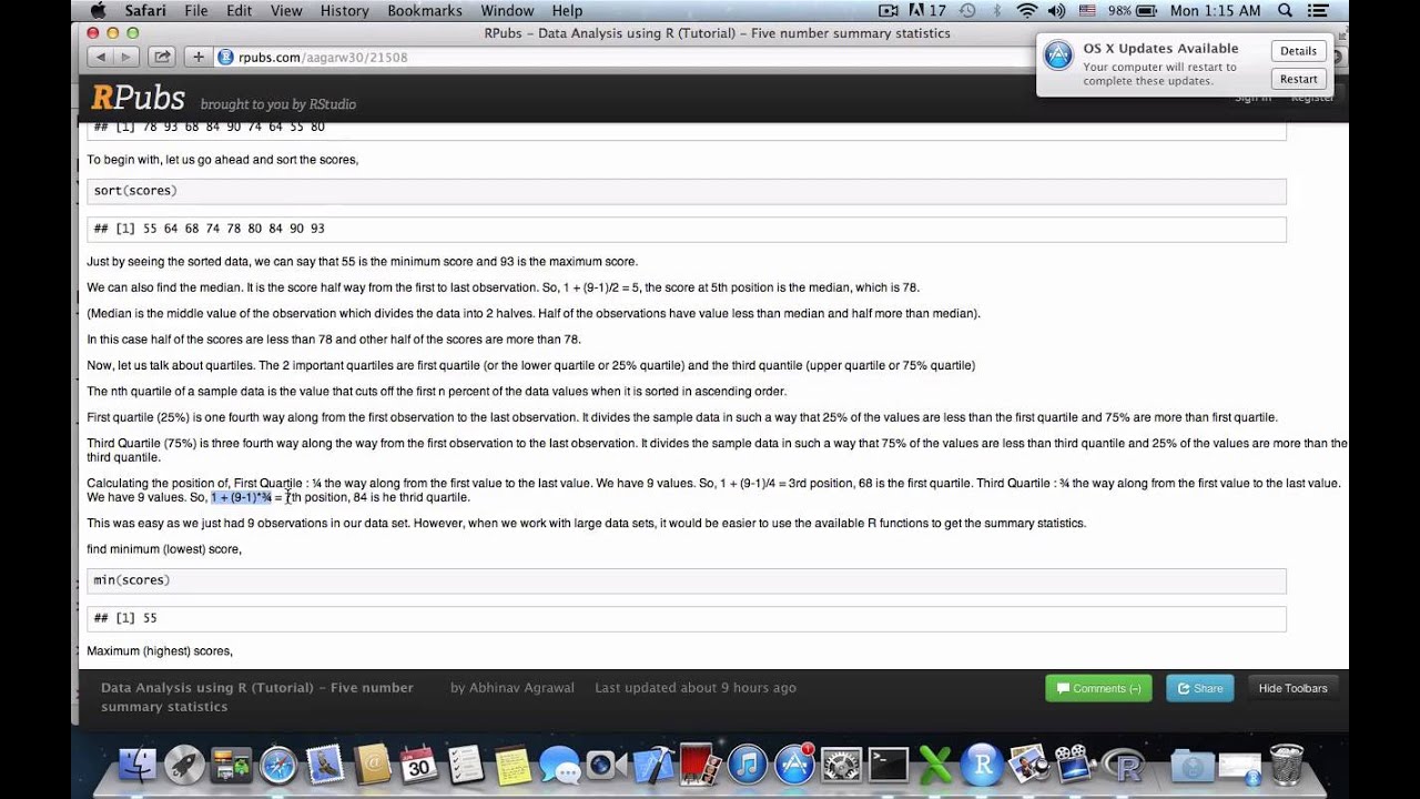 Calculating The Five Number Summary Statistics Using Excel Youtube Calculating The Five Number Summary Statistics Using Excel Youtube