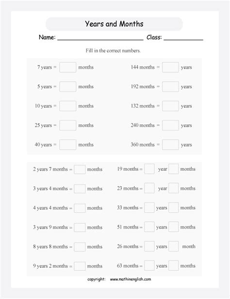Conversion Of Months To Years Worksheet Conversion Of Months To Years Worksheet