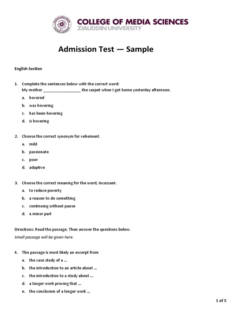 Dental Admissions Test: Sample Questions Dental Admissions Test: Sample Questions