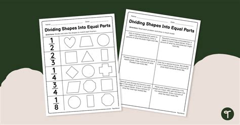 Dividing Shapes Into Equal Parts Worksheet Teach Starter