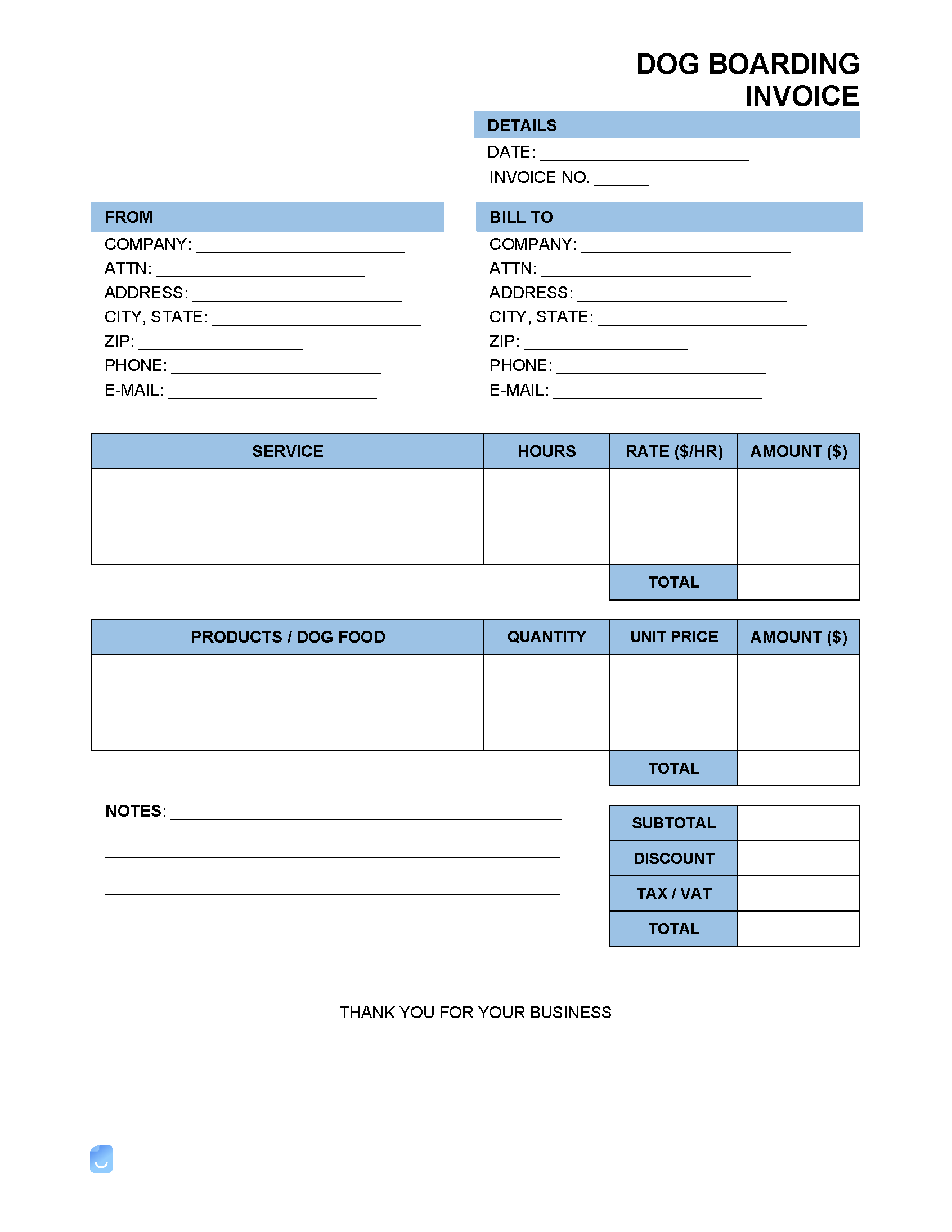 Dog Boarding Invoice Template Excel Templates Dog Boarding Invoice Template Excel Templates