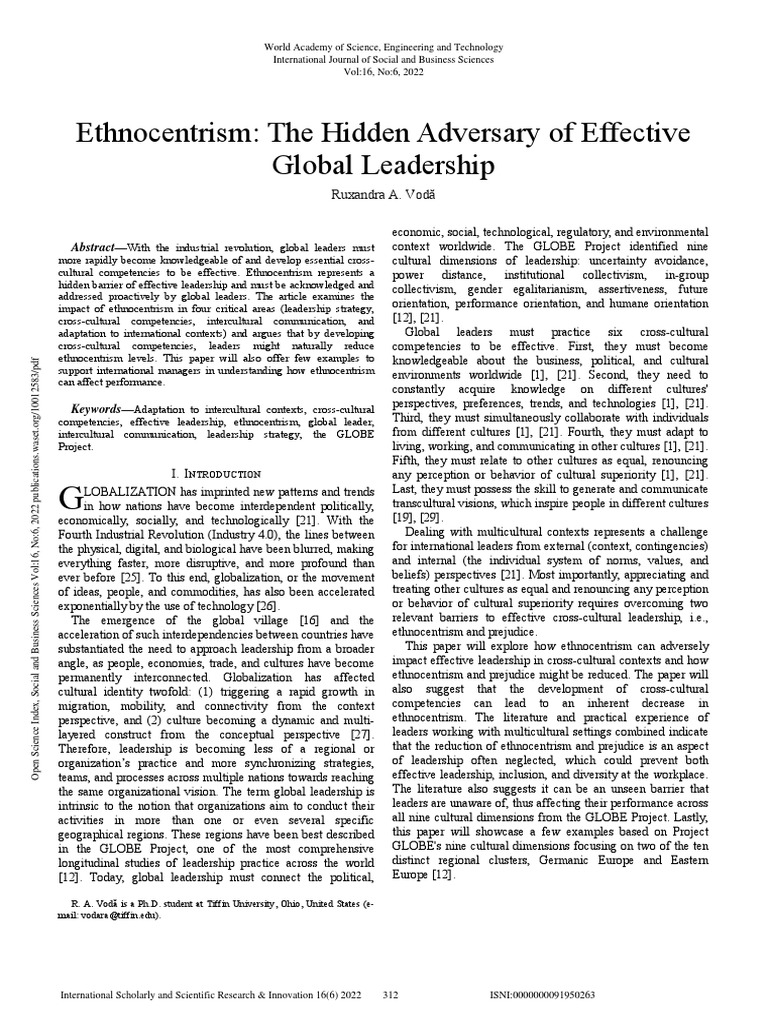 Effective Global Leadership I Embark On A Scientific Journey With Effective Global Leadership I Embark On A Scientific Journey With