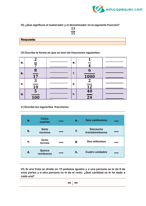 Ejercicos De Fracciones Para Repasar En Primaria Fracciones Matematicas Fracciones Ejercicos De Fracciones Para Repasar En Primaria Fracciones Matematicas Fracciones