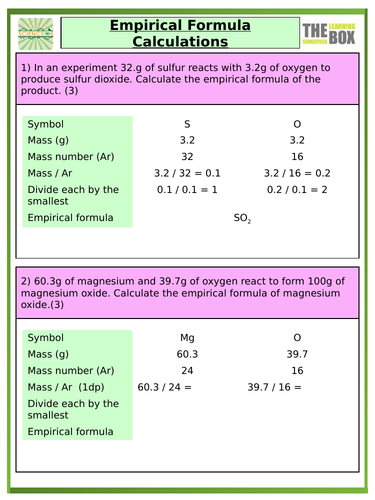 Empirical Formula Calculations Practice Empirical Formula Calculations Practice