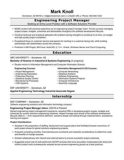 Entry Level Project Manager Resume For Engineers Monster Com Entry Level Project Manager Resume For Engineers Monster Com