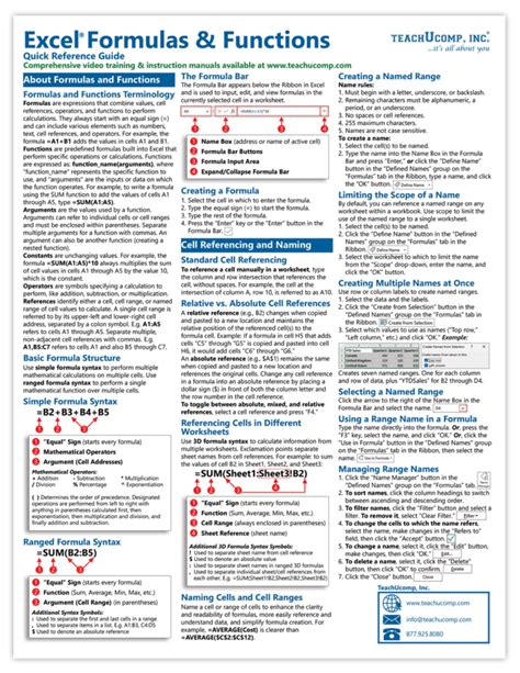 Excel Formulas And Functions Cheat Sheet Teachucomp Inc Excel Formulas And Functions Cheat Sheet Teachucomp Inc