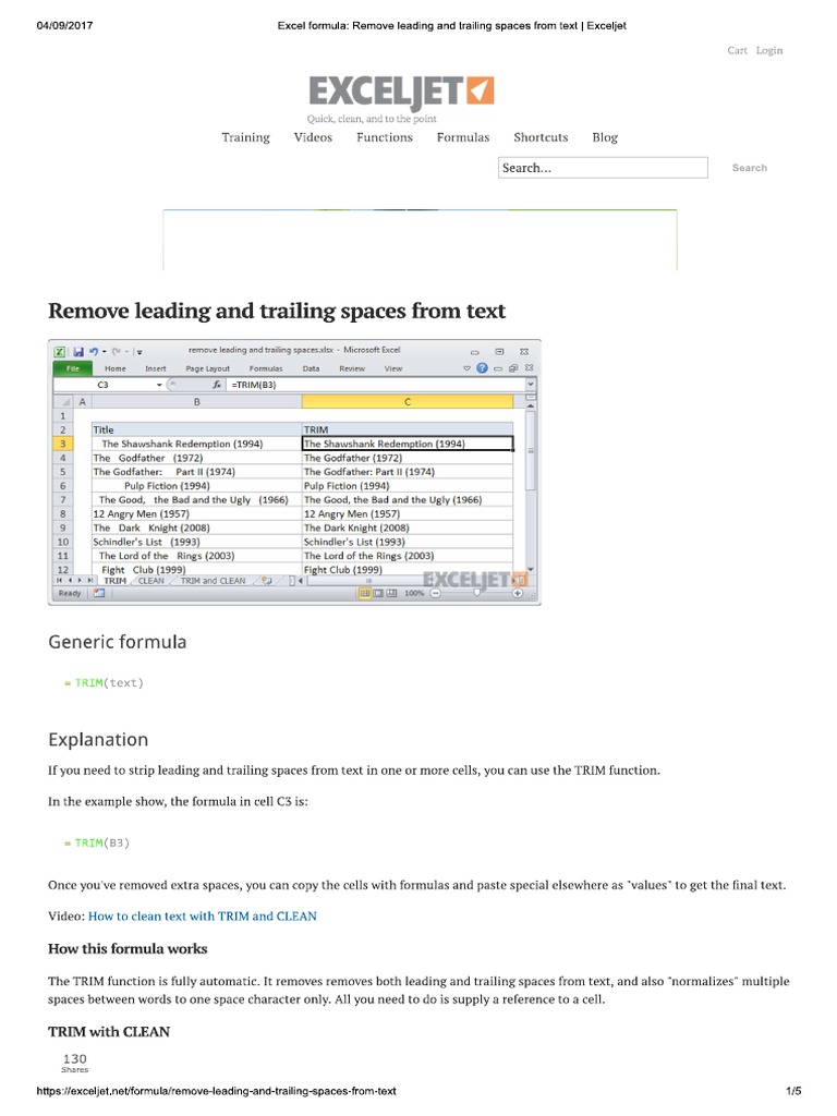 How to Remove Leading and Trailing Spaces in Excel
