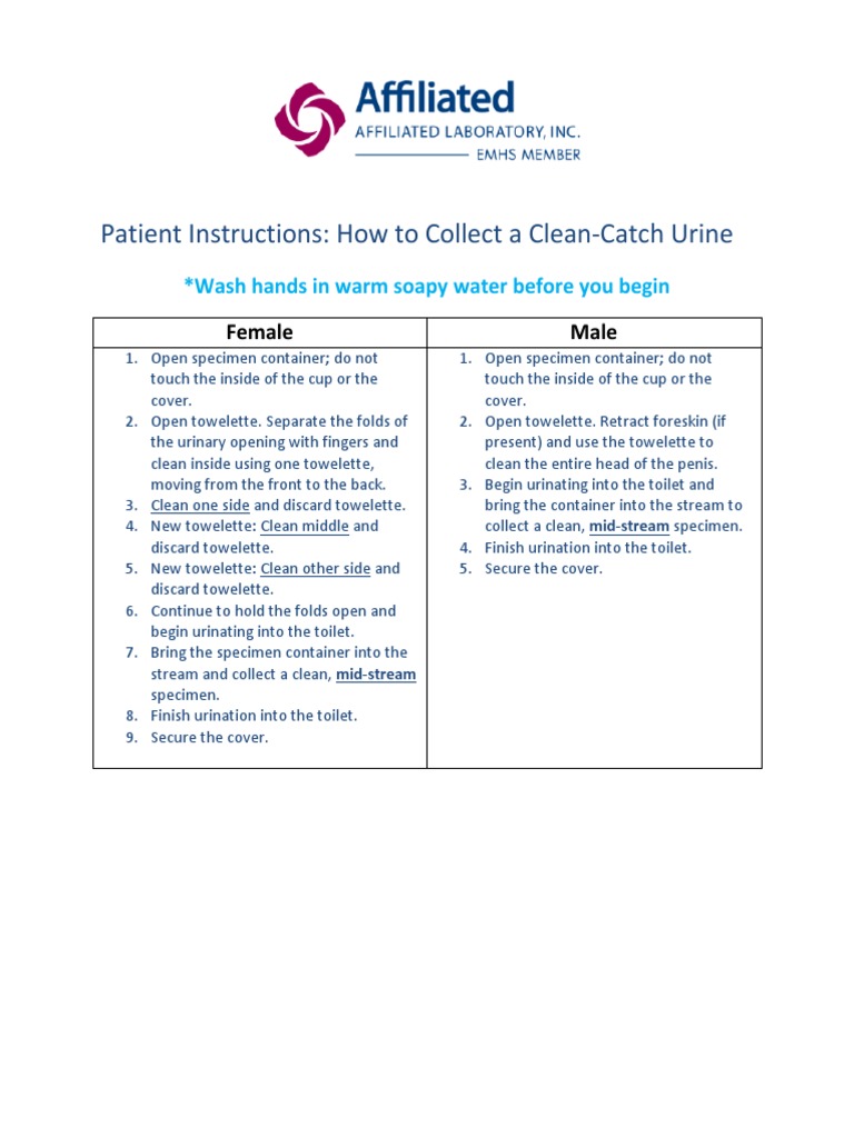Fillable Online Instructions For Collecting A Clean Catch Urine Sample Fillable Online Instructions For Collecting A Clean Catch Urine Sample