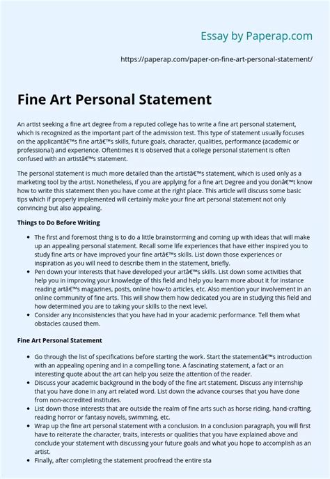 Fine Art Personal Statement Essay Example Fine Art Personal Statement Essay Example
