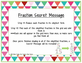 Fraction Secret Message Reducing Fractions To Simplest Form 4 3D