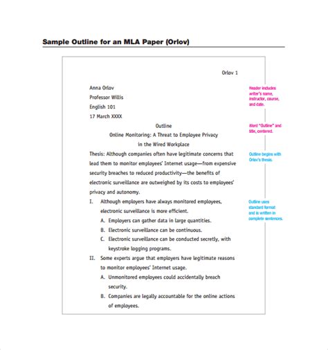 Free 13 Sample Mla Outline Templates In Pdf Word Free 13 Sample Mla Outline Templates In Pdf Word