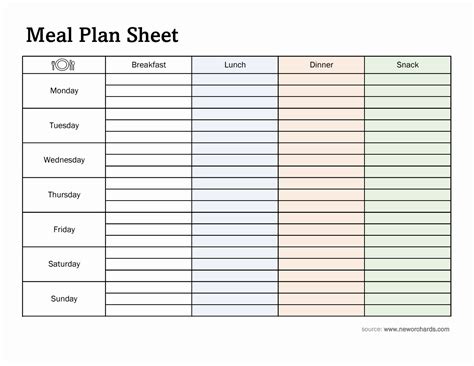 Free Downloadable Meal Plan Sheet In Excel Format