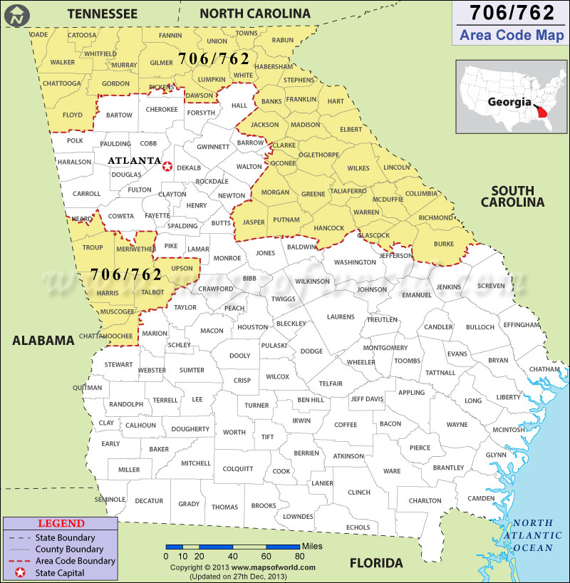Georgia Area Code Map Georgia Area Code Map