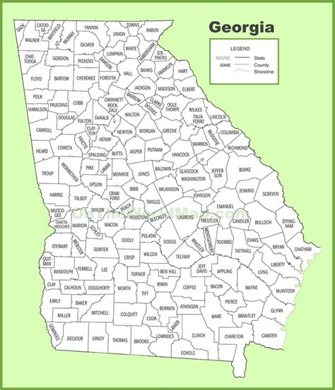 Georgia Map Showing Counties Georgia Map Showing Counties
