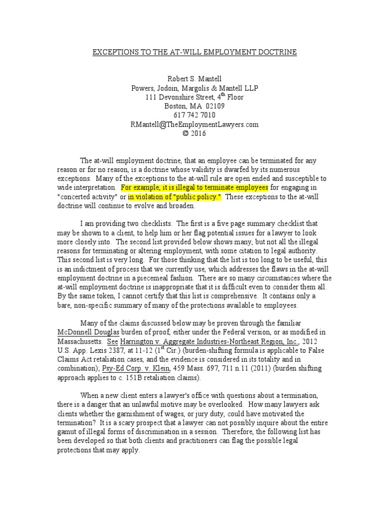 Georgia S At Will Employment Doctrine