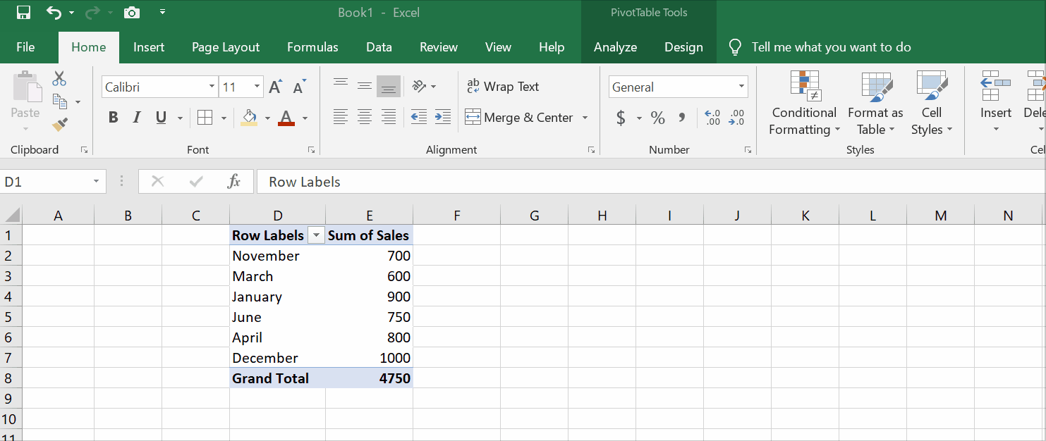How to Sort Months in Pivot Tables