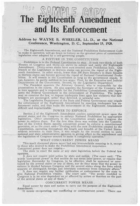 Image 1 Of The Eighteenth Amendment And Its Enforcement Address By Wayne B Wheeler Ll D At The National Conference Washington D C September 15 1920 Westerville Ohio 1920 Library Of Congress Image 1 Of The Eighteenth Amendment And Its Enforcement Address By Wayne B Wheeler Ll D At The National Conference Washington D C September 15 1920 Westerville Ohio 1920 Library Of Congress