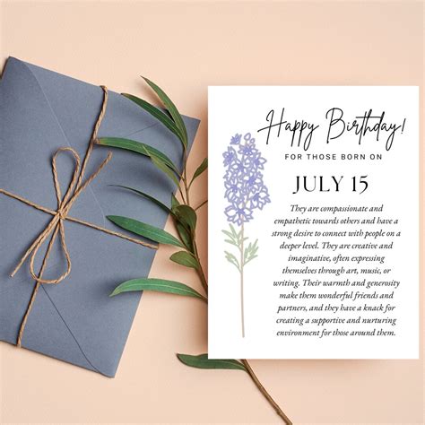 July 15 Birthday Birthday Card For Her Keepsake Card Etsy