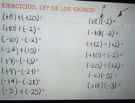 Signos: Ley de los signos para resolver ejercicios.
