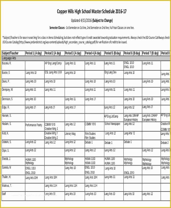 Master Schedule Templates 11 Free Samples Examples Format Download Master Schedule Templates 11 Free Samples Examples Format Download