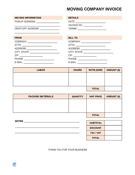 Moving Invoice Template Moving Invoice Template