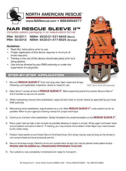 Nar Rescue Sleeve Ii Instructions For Use North American Rescue Nar Rescue Sleeve Ii Instructions For Use North American Rescue