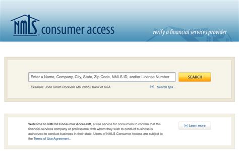 Navigating the NMLS Consumer Access Search.