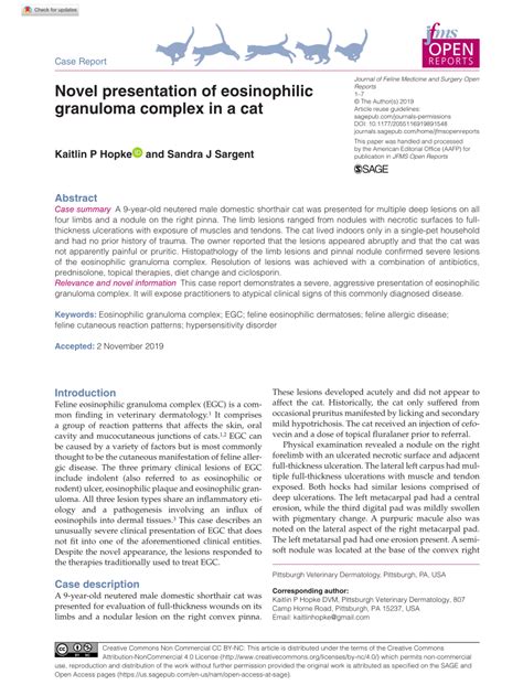 Pdf Novel Presentation Of Eosinophilic Granuloma Complex In A Cat Pdf Novel Presentation Of Eosinophilic Granuloma Complex In A Cat