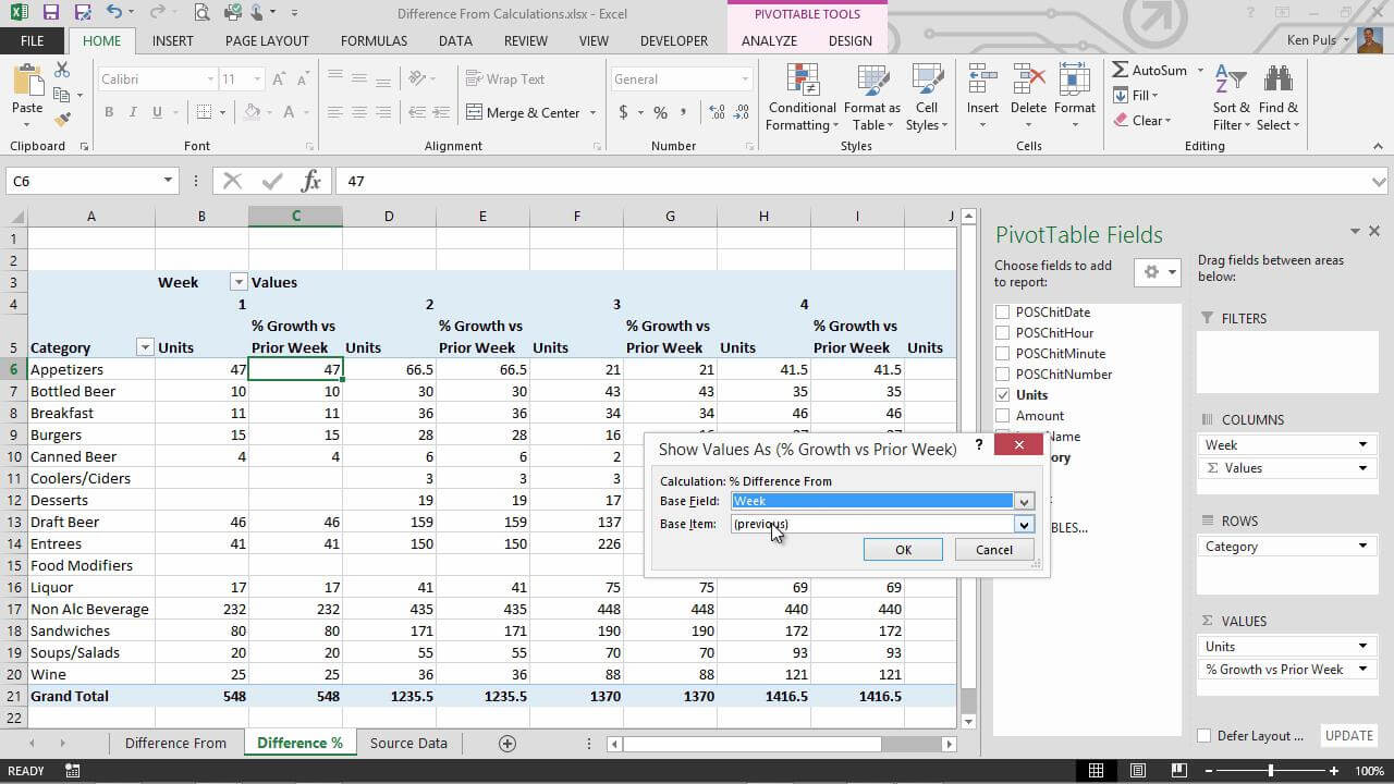 Percentage Difference From Calculations Microsoft Excel Pivot Tables Percentage Difference From Calculations Microsoft Excel Pivot Tables