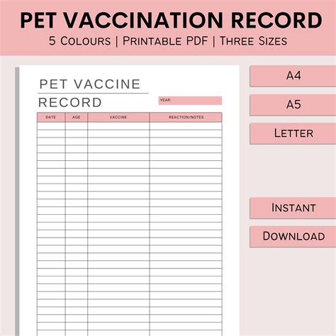 Pet Vaccination Tracker Pet Immunization Log Dog Vaccine Cat Vaccine Printable Pet Vaccination Pet Vaccination Tracker Pet Immunization Log Dog Vaccine Cat Vaccine Printable Pet Vaccination