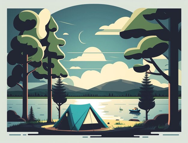 Premium Photo Camping With Trees Lake And Camp Under A Tent Blue Sky Premium Photo Camping With Trees Lake And Camp Under A Tent Blue Sky