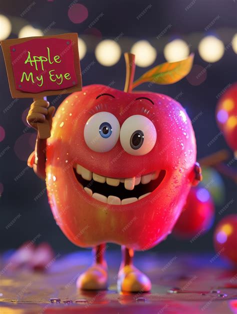 Premium Photo Cartoon Apple Holding Sign Apple My Eye Premium Photo Cartoon Apple Holding Sign Apple My Eye