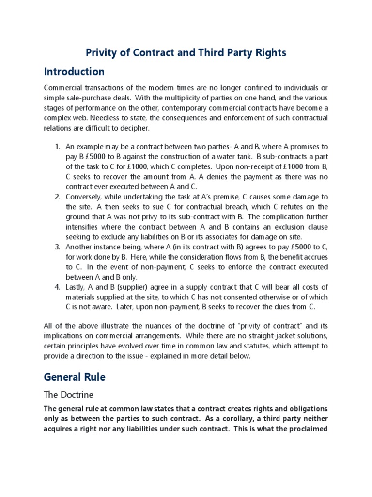 Privity Of Contract The Impact Of The Contracts Rights Of Third Party Privity Of Contract The Impact Of The Contracts Rights Of Third Party