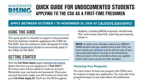 Quick Guide For Undocumented Students Applying To The Csu As A First Quick Guide For Undocumented Students Applying To The Csu As A First