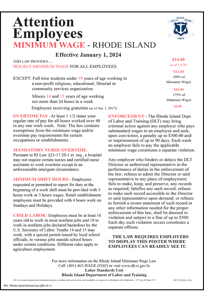 Rhode Island Updates Minimum Wage Notice Rhode Island Updates Minimum Wage Notice