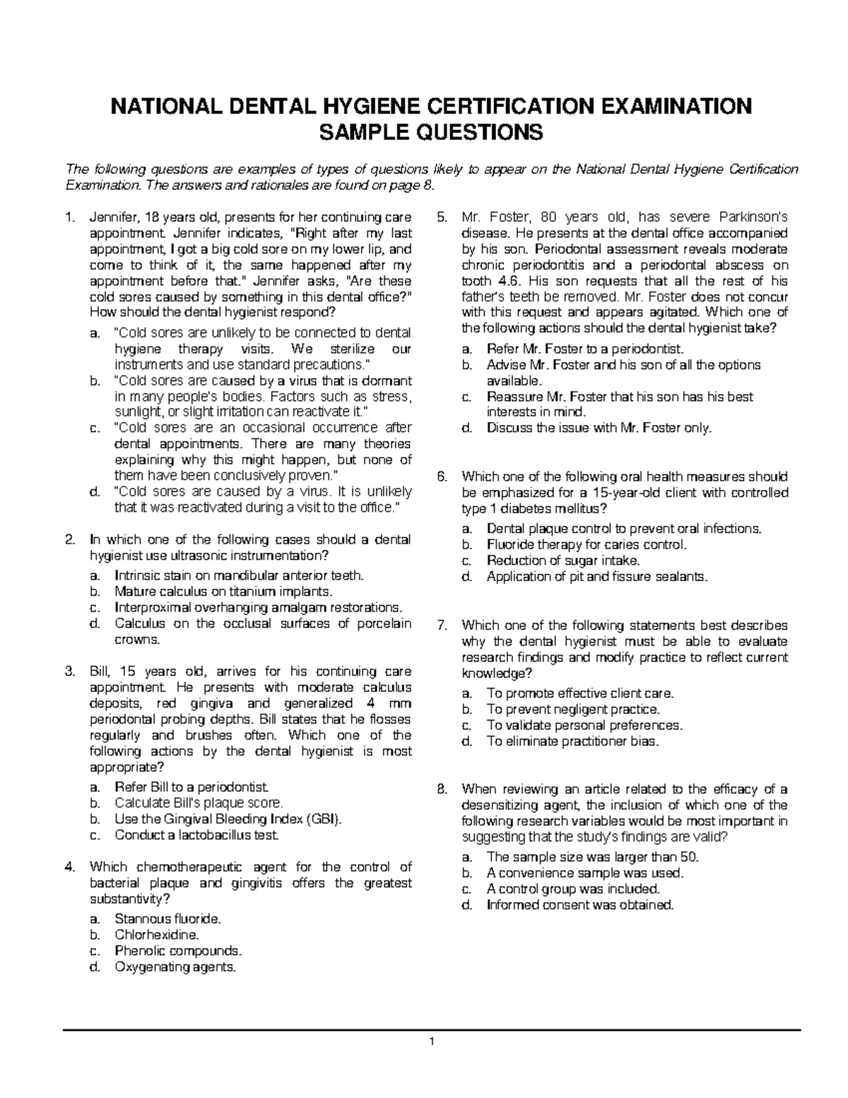 Sample Practice Exam 2015 National Dental Hygiene Certification Sample Practice Exam 2015 National Dental Hygiene Certification
