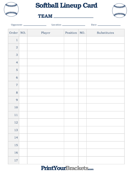 Softball Lineup Cards Printable