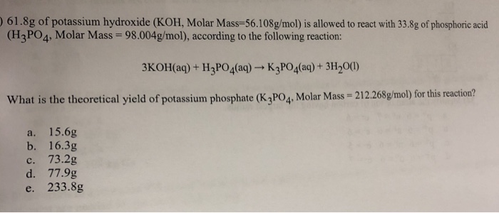Solved 61 8G Of Potassium Hydroxide Koh Molar Chegg Com Solved 61 8G Of Potassium Hydroxide Koh Molar Chegg Com