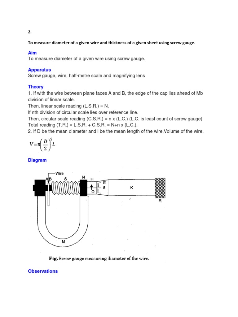 To Measure The Diameter Of A Given Wire Using Screw Gauge Part 1 To Measure The Diameter Of A Given Wire Using Screw Gauge Part 1