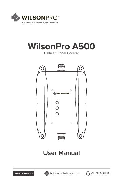 Wilsonpro A500 Home Signal Booster Installation Manual User Guide Wilsonpro A500 Home Signal Booster Installation Manual User Guide