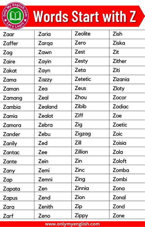 Z Words: A Unique List Z Words: A Unique List