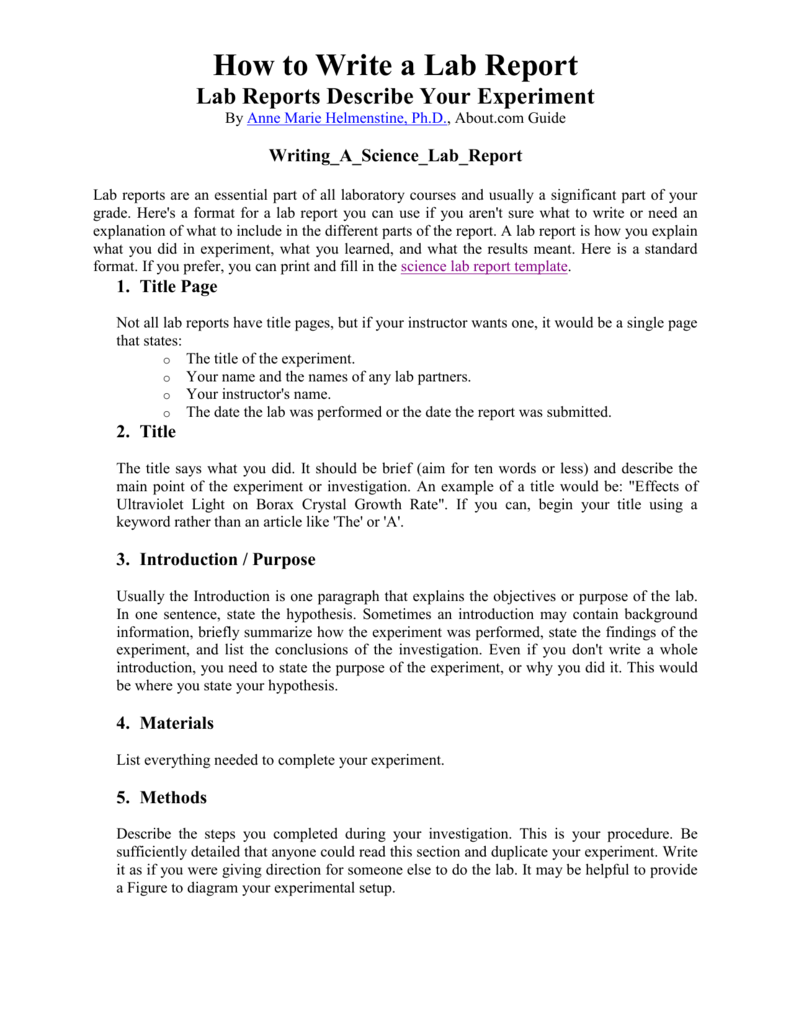 Writing Lab Reports Writing Lab Reports