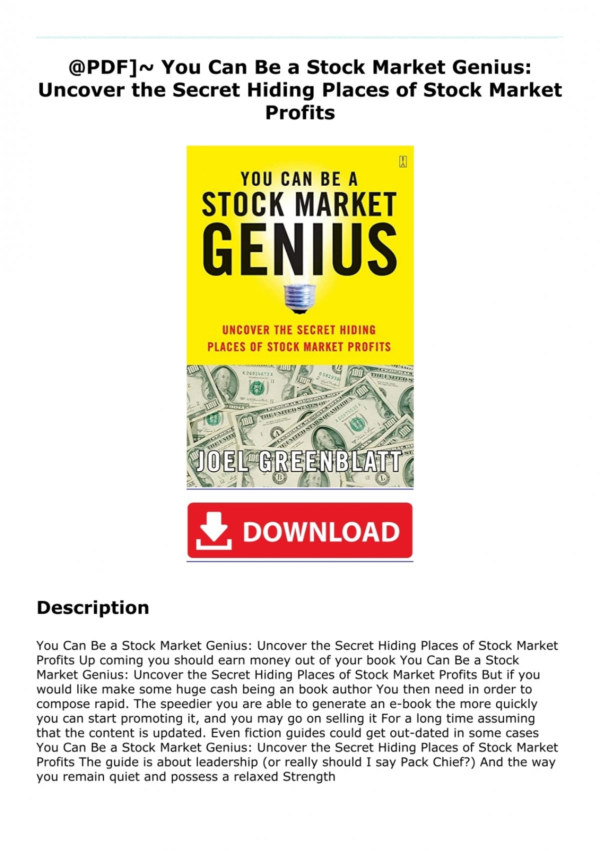 You Can Be A Stock Market Genius Uncover The Secret Hiding Places Of Stock Market Profits By You Can Be A Stock Market Genius Uncover The Secret Hiding Places Of Stock Market Profits By